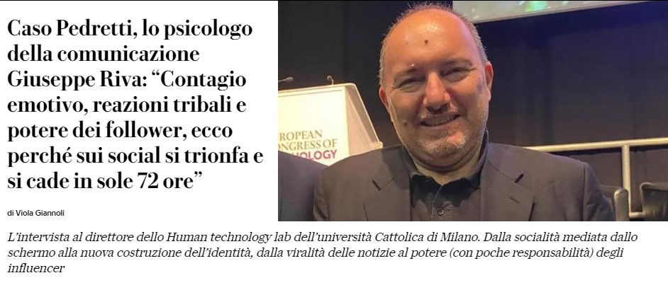 news-The interview with Professor Riva on La Repubblica: a current analysis of social networks-thumbnail
