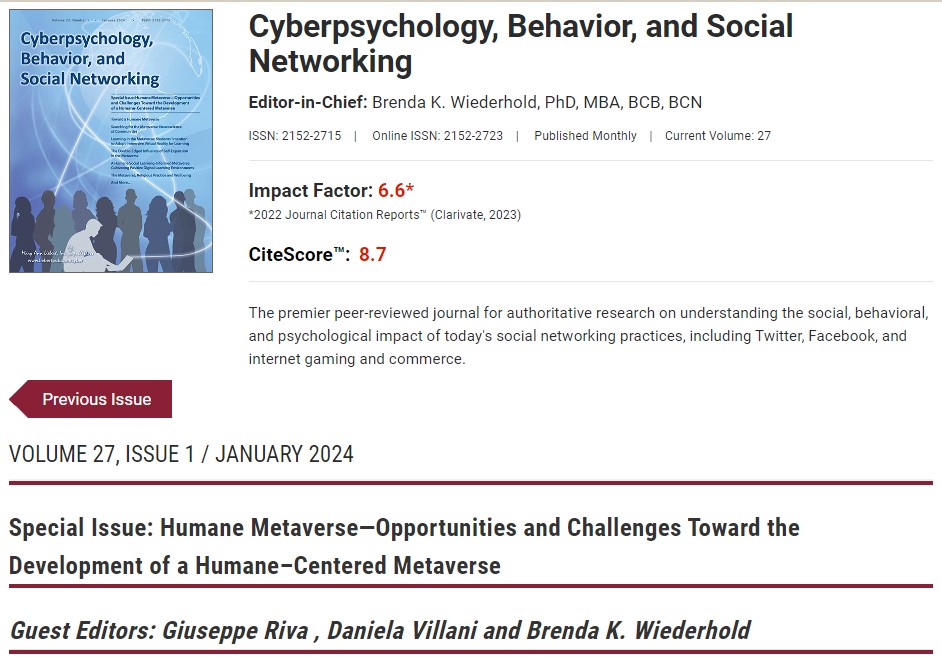 news-Lo Special Issue sul Metaverso della rivista scientifica Cyberpsychology, Behavior, and Social Networking-thumbnail